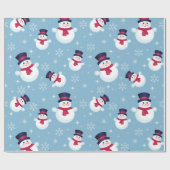 Blaues Weihnachtsmuster mit Schneemännern und Schn Geschenkpapier (Flach)