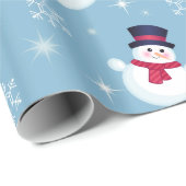 Blaues Weihnachtsmuster mit Schneemännern und Schn Geschenkpapier (Rolleneckpunkt)