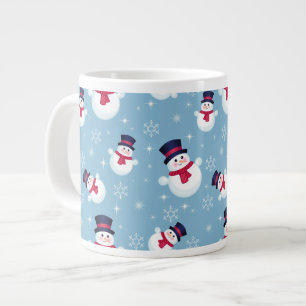 Blaues Weihnachtsmuster mit Schneemännern und Schn Jumbo-Tasse