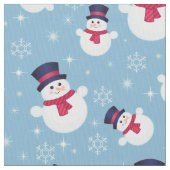 Blaues Weihnachtsmuster mit Schneemännern und Schn Stoff (Nahaufnahme)