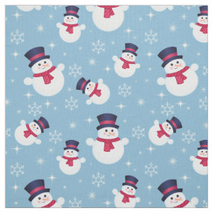 Blaues Weihnachtsmuster mit Schneemännern und Schn Stoff