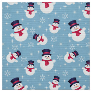 Blaues Weihnachtsmuster mit Schneemännern und Schn Stoff