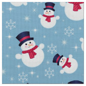 Blaues Weihnachtsmuster mit Schneemännern und Schn Stoff (Nahaufnahme)