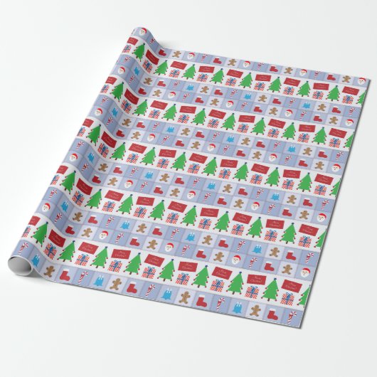 Blaues Weihnachtsmuster Papier Geschenkpapier (Ungerollt)