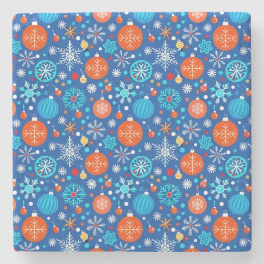 Blaues Weihnachtsmuster Steinuntersetzer (Vorderseite)