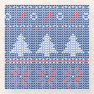 Blaues Weihnachtsstrickmotiv Glasuntersetzer