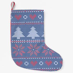 Blaues Weihnachtsstrickmotiv Kleiner Weihnachtsstrumpf