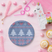 Blaues Weihnachtsstrickmotiv Pappteller (Party)