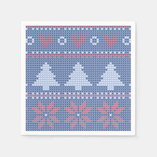 Blaues Weihnachtsstrickmotiv Serviette
