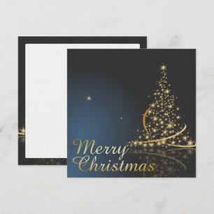 Blaues Weihnachtsthema mit goldenem Weihnachtsbaum Einladung