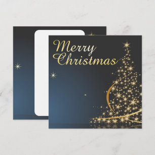 Blaues Weihnachtsthema mit goldenem Weihnachtsbaum Einladung
