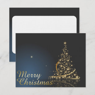 Blaues Weihnachtsthema mit goldenem Weihnachtsbaum Einladung