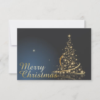 Blaues Weihnachtsthema mit goldenem Weihnachtsbaum Einladung