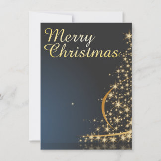 Blaues Weihnachtsthema mit goldenem Weihnachtsbaum Einladung