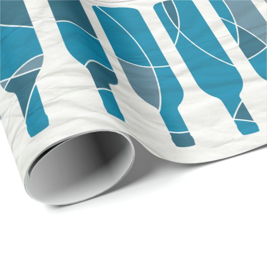 Blaues Weinflaschen-Muster-Packpapier Geschenkpapier (Rolleneckpunkt)