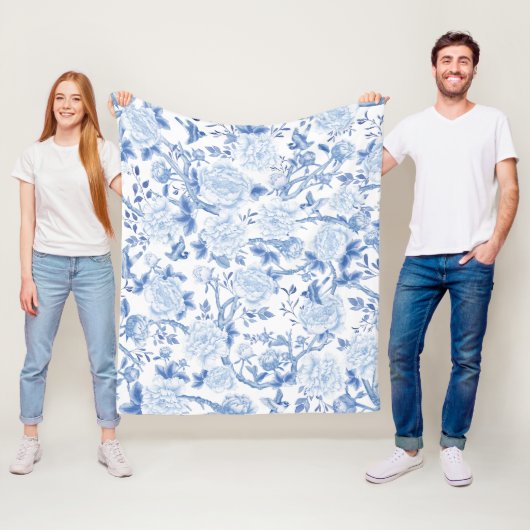 Blaues Weiß Chinoiserie Blumengarten Muster Fleecedecke (Beispiel)