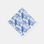 Blaues Weiß Chinoiserie Blumenpfaue Vögel Serviette (Ecke)