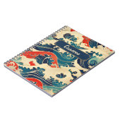 Blaues Weiß Japanische Ozeanwelle Traditionelle Ku Notizblock (Linke Seite)
