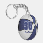 Blaues Weiß Team Basketball für Jungs Schlüsselanhänger (Vorderseite links)