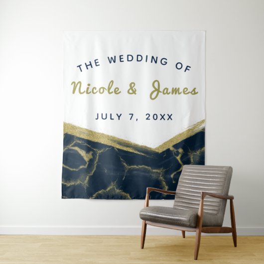 Blaues Weiß und Gold Marmor Moderne Hochzeit Wandteppich (Beispiel)