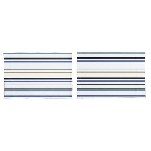 Blaues Weiß und goldene Streifen an der Küste Pill Kissenbezug (Vorderseite-Set)