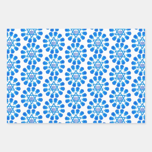 Blaues Weiß und Silver Hanukkah Motif Geschenkpapier Set (Vorderseite)
