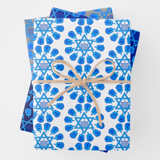 Blaues Weiß und Silver Hanukkah Motif Geschenkpapier Set (Beispiel)
