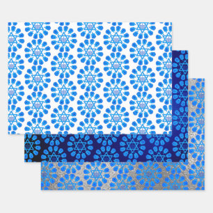 Blaues Weiß und Silver Hanukkah Motif Geschenkpapier Set