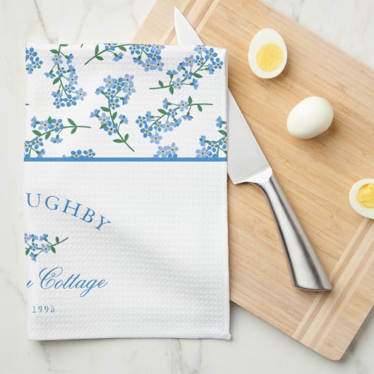 Blaues Weiß Vergiss mich nicht Muster Geschirrtuch (Viertel Falte)
