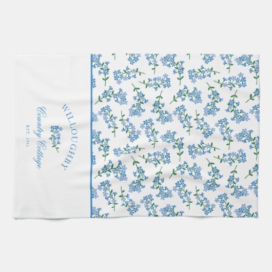 Blaues Weiß Vergiss mich nicht Muster Geschirrtuch (Horizontal)