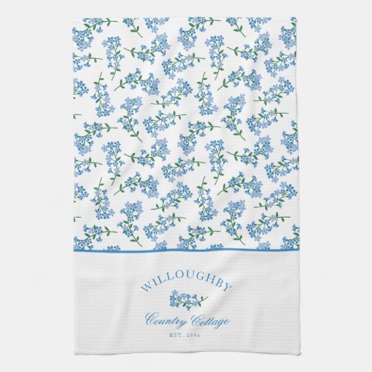 Blaues Weiß Vergiss mich nicht Muster Geschirrtuch (Vertikal)