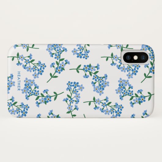 Blaues Weiß vergisst mich nicht Blumenmuster Case-Mate iPhone Hülle (Rückseite (Horizontal))