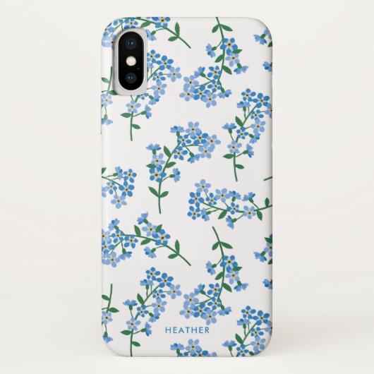 Blaues Weiß vergisst mich nicht Blumenmuster Case-Mate iPhone Hülle (Rückseite)