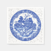 Blaues Weiße Wildfox-Holzkraut-Look Serviette (Vorderseite)