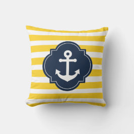 Blaues weißer u. gelber Seeanker-gestreiftes Kissen