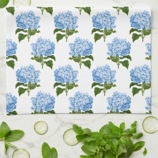 Blaues weißes antikes Hydrangea-Illustrationsmuste Geschirrtuch (Gefaltet)