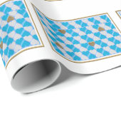 Blaues, weißes bayerisches Muster. Geschenkpapier (Rolleneckpunkt)