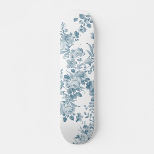 Blaues weißes böhmisches elegantes Pastellblumen Skateboard (Vorne)