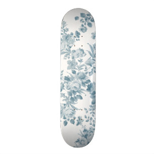 Blaues weißes böhmisches elegantes Pastellblumen Skateboard