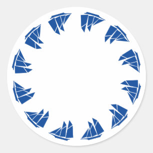 Blaues weißes Boot-Rahmen Blanken Küstenfavorit Runder Aufkleber