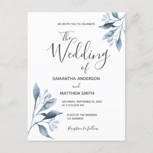 Blaues weißes botanisches Blattwerk Einladung zur Postkarte