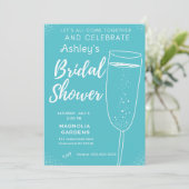 Blaues Weißes Cocktailglas Bubbly Brautparty Einladung (Stehend Vorderseite)