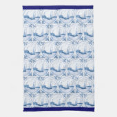 Blaues weißes Delft Sailboat Muster Blaue Grenze Geschirrtuch (Vertikal)
