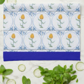 Blaues weißes Delft Tulip Muster Blaue Grenze Geschirrtuch (Gefaltet)