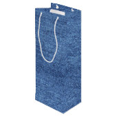 Blaues weißes Denim Textur-Bild Geschenktüte Für Weinflaschen (Rückseite Schrägansicht)