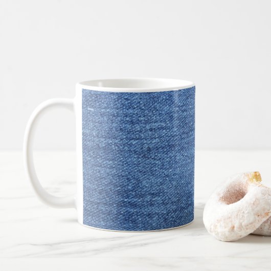 Blaues weißes Denim Textur-Bild Kaffeetasse (Mit Donut)