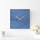 Blaues weißes Denim Textur-Bild Quadratische Wanduhr (Zuhause)