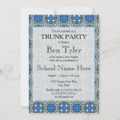 Blaues Weißes Ethnisch-Mosaikisches Trunk-Party Einladung (Vorderseite)