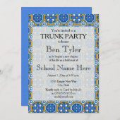 Blaues Weißes Ethnisch-Mosaikisches Trunk-Party Einladung (Vorne/Hinten)