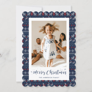 Blaues weißes Foto gegossen Frohe Weihnachtskarte Feiertagskarte